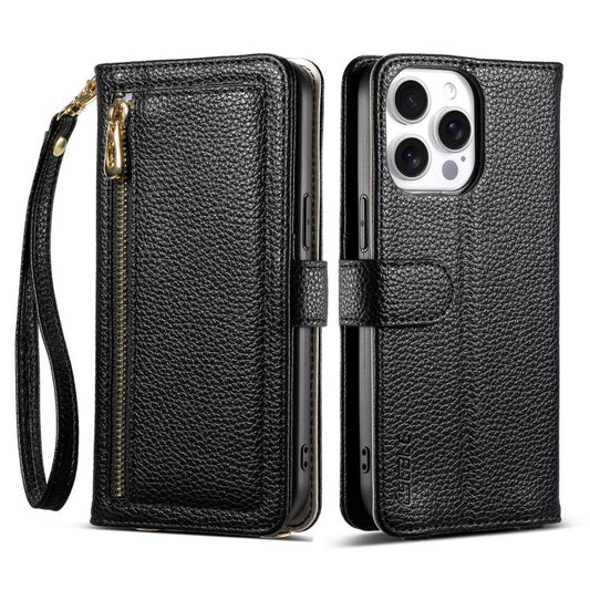 For iPhone 16 Pro ESEBLE E11 Colorful Litchi Pattern Zipper Wallet Leather Phone Case(Black) by ESEBLE