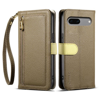 For Google Pixel 9a ESEBLE E11 Colorful Litchi Pattern Zipper Wallet Leather Phone Case(Amber Brown) by ESEBLE