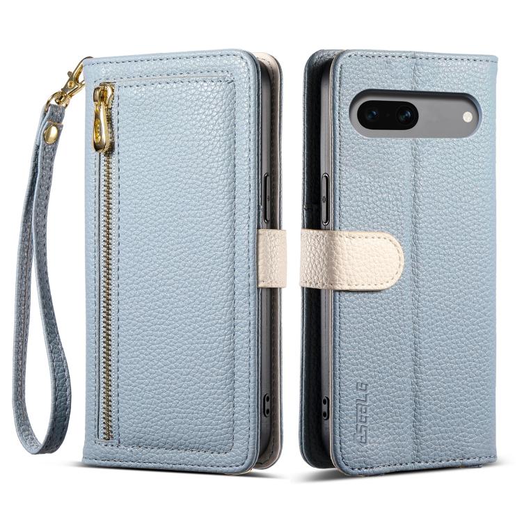 For Google Pixel 9a ESEBLE E11 Colorful Litchi Pattern Zipper Wallet Leather Phone Case(Sky Blue) by ESEBLE