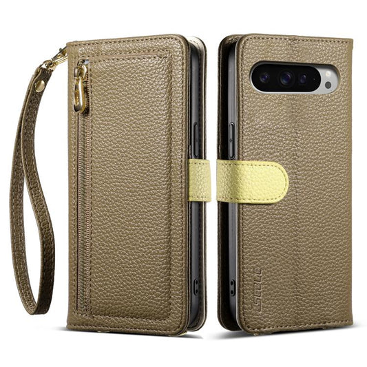 For Google Pixel 9 / 9 Pro ESEBLE E11 Colorful Litchi Pattern Zipper Wallet Leather Phone Case(Amber Brown) by ESEBLE