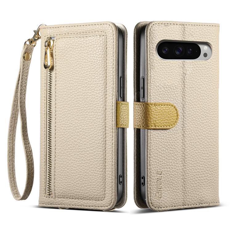 For Google Pixel 9 / 9 Pro ESEBLE E11 Colorful Litchi Pattern Zipper Wallet Leather Phone Case(Khaki) by ESEBLE