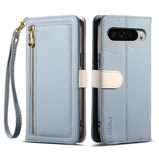 For Google Pixel 9 / 9 Pro ESEBLE E11 Colorful Litchi Pattern Zipper Wallet Leather Phone Case(Sky Blue) by ESEBLE