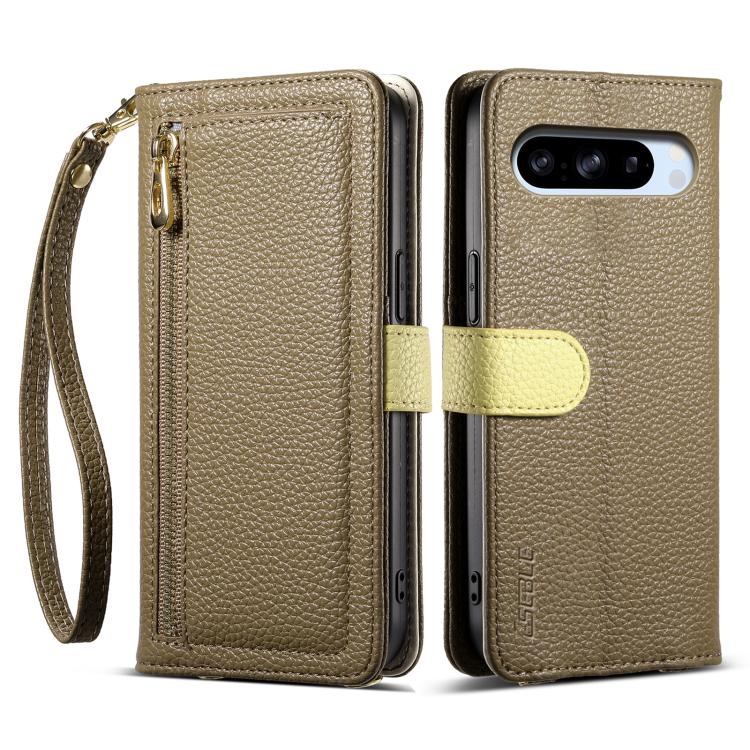 For Google Pixel 8 Pro ESEBLE E11 Colorful Litchi Pattern Zipper Wallet Leather Phone Case(Amber Brown) by ESEBLE