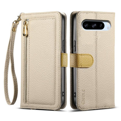 For Google Pixel 8 Pro ESEBLE E11 Colorful Litchi Pattern Zipper Wallet Leather Phone Case(Khaki) by ESEBLE