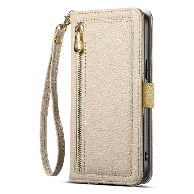 For Google Pixel 8 ESEBLE E11 Colorful Litchi Pattern Zipper Wallet Leather Phone Case(Khaki) by ESEBLE