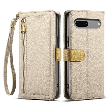 For Google Pixel 7a ESEBLE E11 Colorful Litchi Pattern Zipper Wallet Leather Phone Case(Khaki) by ESEBLE