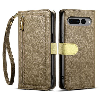 For Google Pixel 7 Pro 5G ESEBLE E11 Colorful Litchi Pattern Zipper Wallet Leather Phone Case(Amber Brown) by ESEBLE