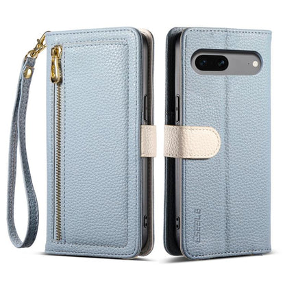 For Google Pixel 7 5G ESEBLE E11 Colorful Litchi Pattern Zipper Wallet Leather Phone Case(Sky Blue) by ESEBLE