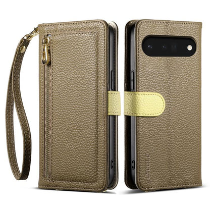 For Google Pixel 6 Pro ESEBLE E11 Colorful Litchi Pattern Zipper Wallet Leather Phone Case(Amber Brown) by ESEBLE