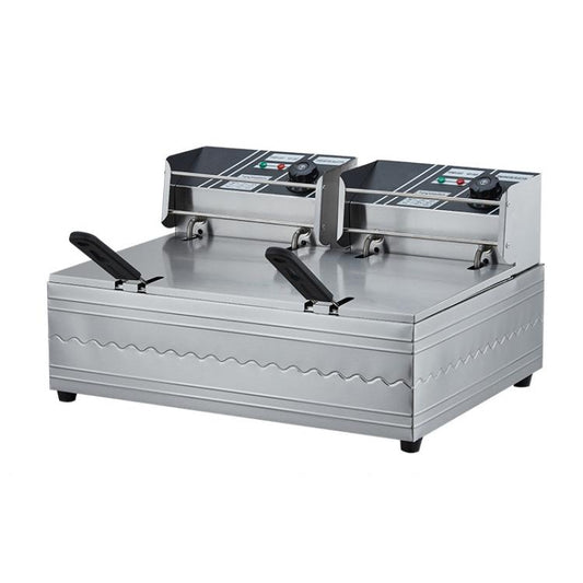 Multifunctional Commercial Stainless Steel Thick Electric Fryer Electric Boiler, Single Cylinder Dual-head 12L(UK Plug) by bashfashion