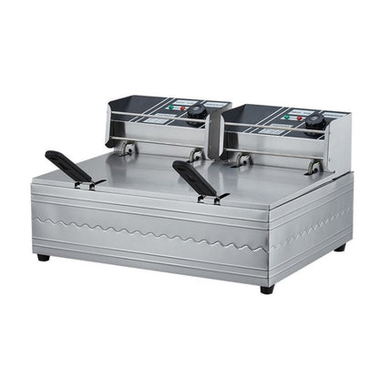 Multifunctional Commercial Stainless Steel Thick Electric Fryer Electric Boiler, Single Cylinder Dual-head 12L+Temperature Limiter(UK Plug) by bashfashion