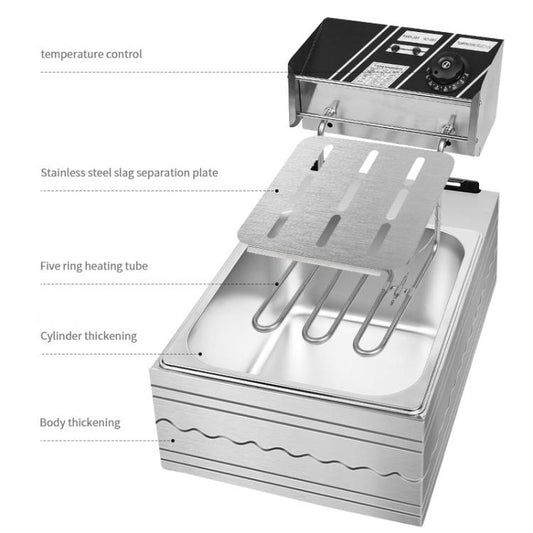 Multifunctional Commercial Stainless Steel Thick Electric Fryer Electric Boiler, Single Cylinder Extended 12L(UK Plug) by bashfashion