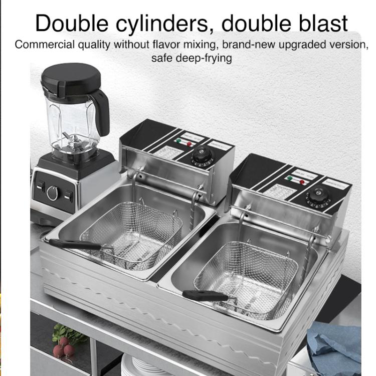 Multifunctional Commercial Stainless Steel Thick Electric Fryer Electric Boiler, Dual Cylinder 12L(EU Plug) by bashfashion