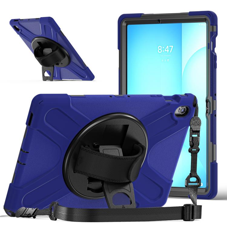 For Samsung Galaxy Tab S10 FE+ Rotatable Kickstand Grip Heavy Duty Hard Rugged Tablet Case(Navy Blue) by bashfashion