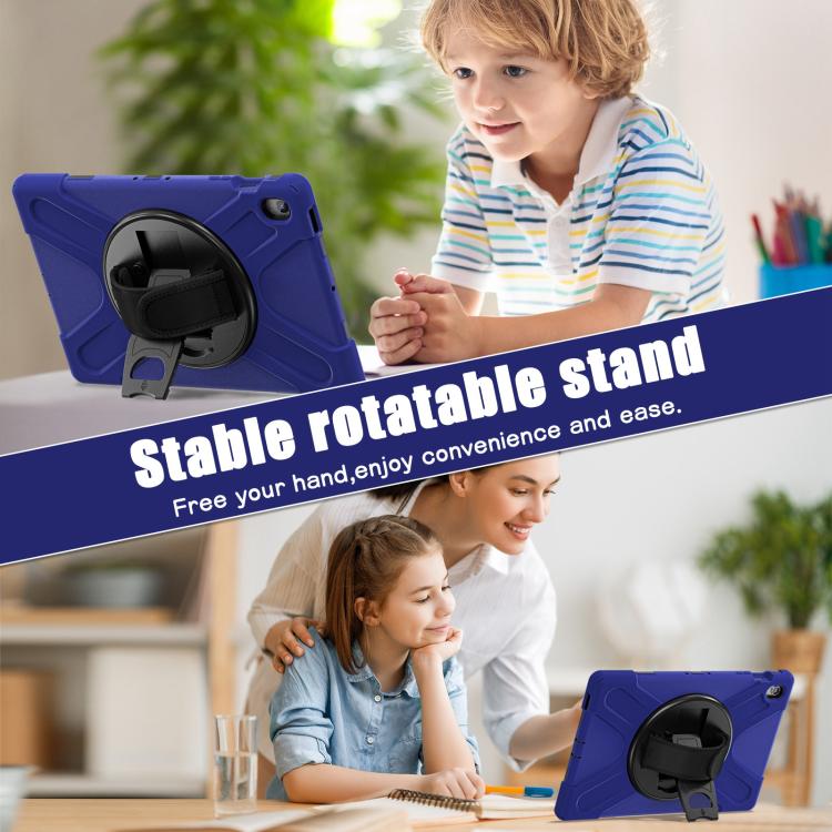 For Samsung Galaxy Tab S10 FE+ Rotatable Kickstand Grip Heavy Duty Hard Rugged Tablet Case(Navy Blue) by bashfashion