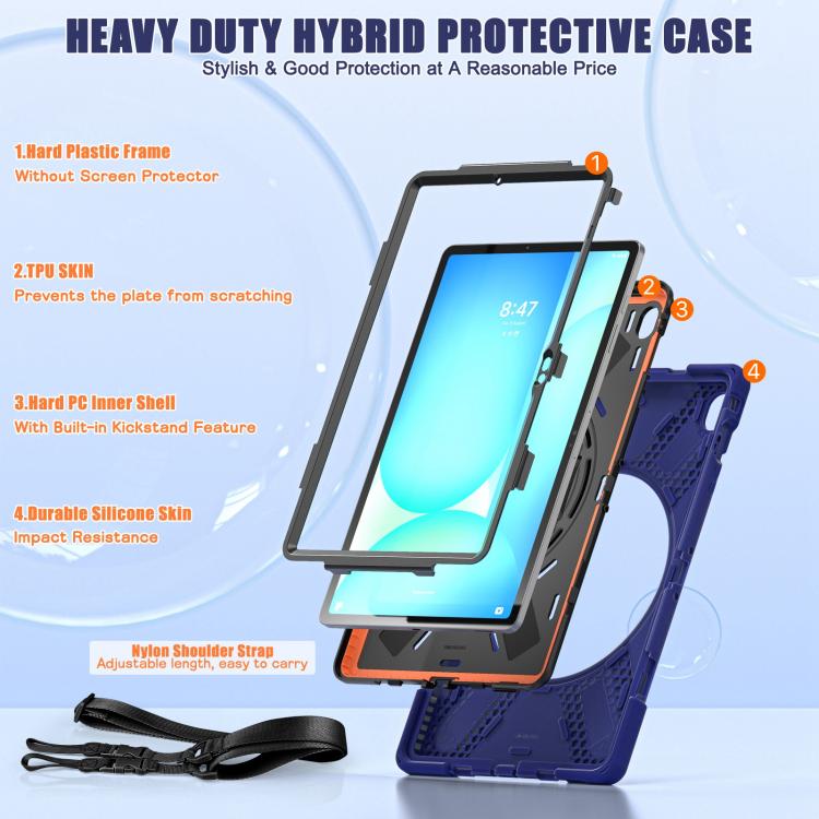 For Samsung Galaxy Tab S10 FE+ Rotatable Kickstand Grip Heavy Duty Hard Rugged Tablet Case(Navy Blue) by bashfashion