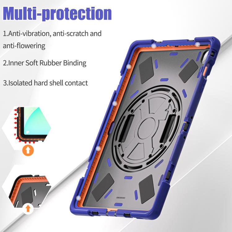 For Samsung Galaxy Tab S10 FE+ Rotatable Kickstand Grip Heavy Duty Hard Rugged Tablet Case(Navy Blue) by bashfashion