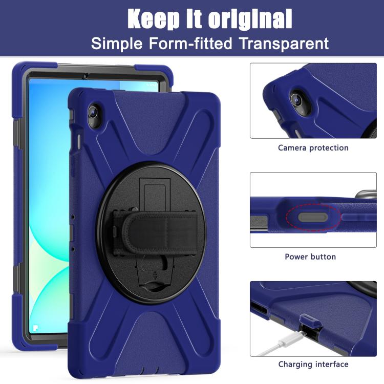 For Samsung Galaxy Tab S10 FE+ Rotatable Kickstand Grip Heavy Duty Hard Rugged Tablet Case(Navy Blue) by bashfashion