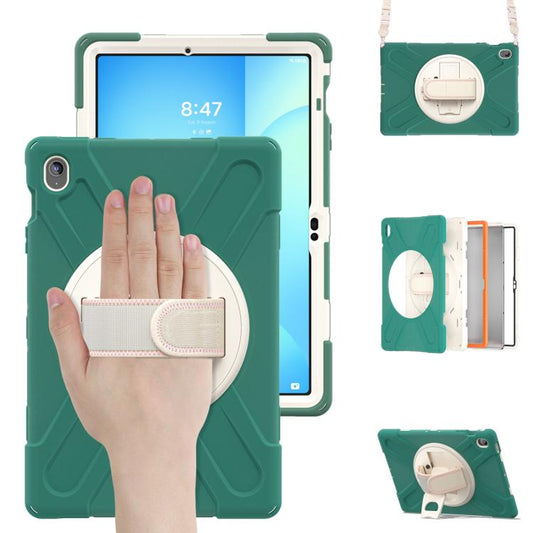 For Samsung Galaxy Tab S10 FE+ Rotatable Kickstand Grip Heavy Duty Hard Rugged Tablet Case(Emerald Green) by bashfashion
