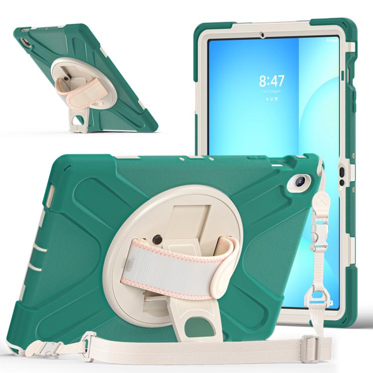 For Samsung Galaxy Tab S10 FE+ Rotatable Kickstand Grip Heavy Duty Hard Rugged Tablet Case(Emerald Green) by bashfashion
