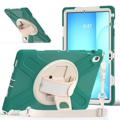 For Samsung Galaxy Tab S10 FE+ Rotatable Kickstand Grip Heavy Duty Hard Rugged Tablet Case(Emerald Green) by bashfashion