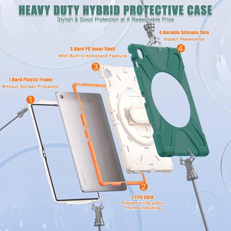 For Samsung Galaxy Tab S10 FE+ Rotatable Kickstand Grip Heavy Duty Hard Rugged Tablet Case(Emerald Green) by bashfashion