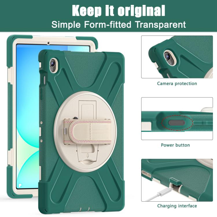 For Samsung Galaxy Tab S10 FE+ Rotatable Kickstand Grip Heavy Duty Hard Rugged Tablet Case(Emerald Green) by bashfashion