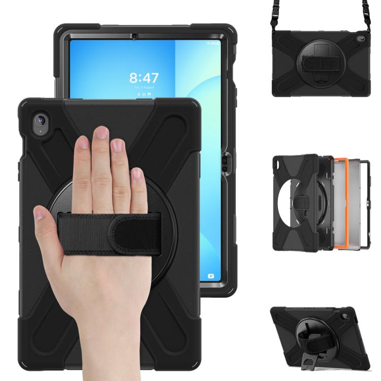 For Samsung Galaxy Tab S10 FE+ Rotatable Kickstand Grip Heavy Duty Hard Rugged Tablet Case(Black) by bashfashion