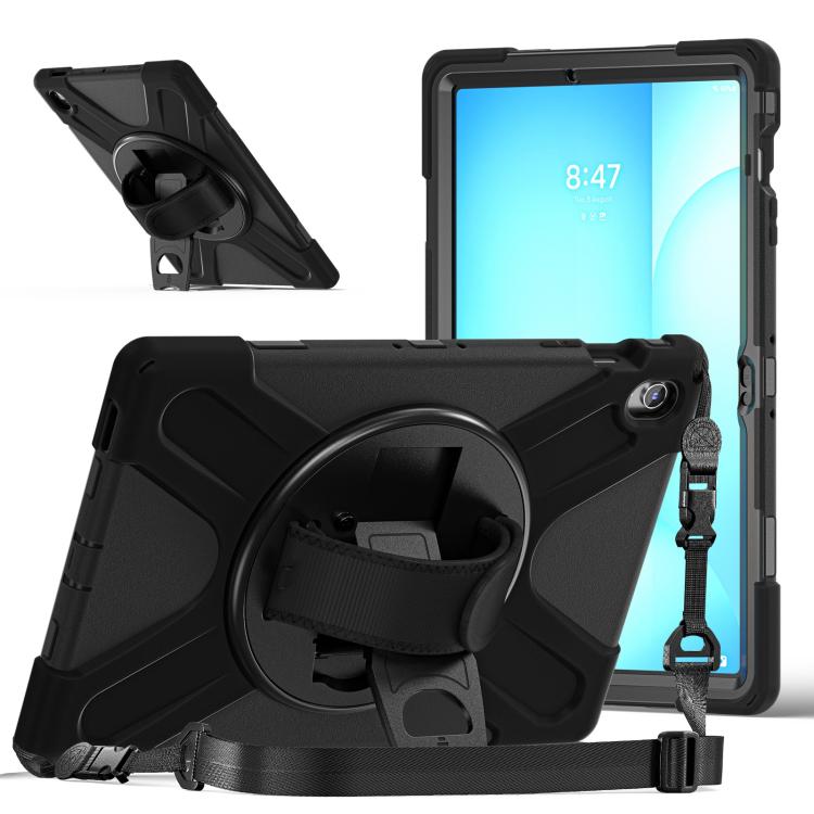 For Samsung Galaxy Tab S10 FE+ Rotatable Kickstand Grip Heavy Duty Hard Rugged Tablet Case(Black) by bashfashion