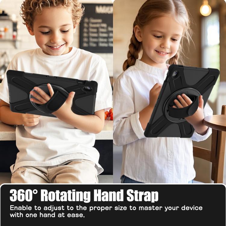 For Samsung Galaxy Tab S10 FE+ Rotatable Kickstand Grip Heavy Duty Hard Rugged Tablet Case(Black) by bashfashion