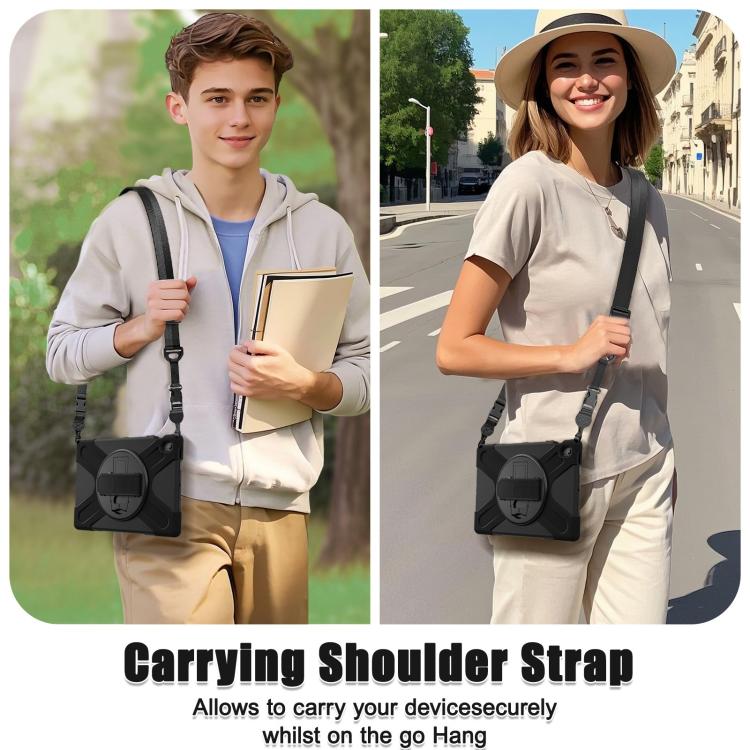 For Samsung Galaxy Tab S10 FE+ Rotatable Kickstand Grip Heavy Duty Hard Rugged Tablet Case(Black) by bashfashion