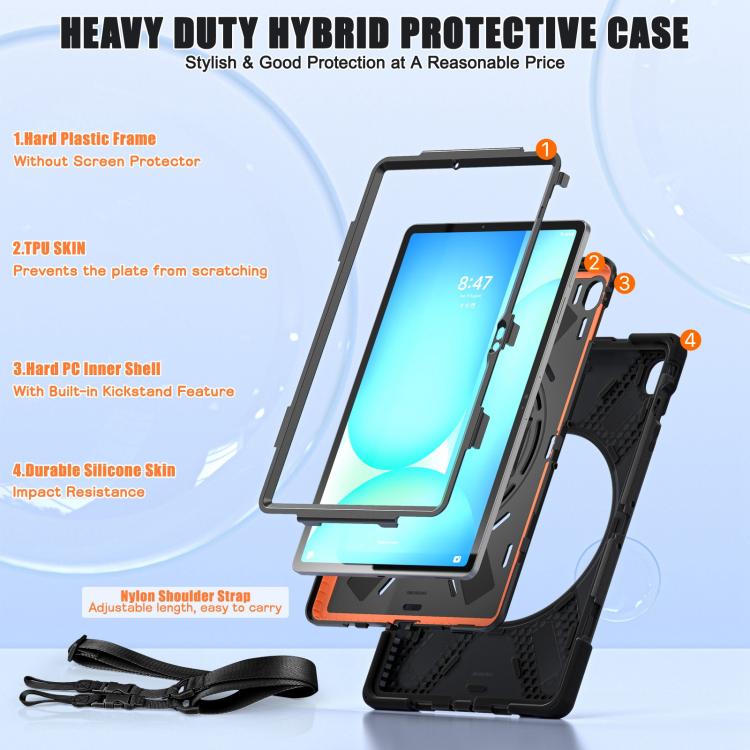 For Samsung Galaxy Tab S10 FE+ Rotatable Kickstand Grip Heavy Duty Hard Rugged Tablet Case(Black) by bashfashion
