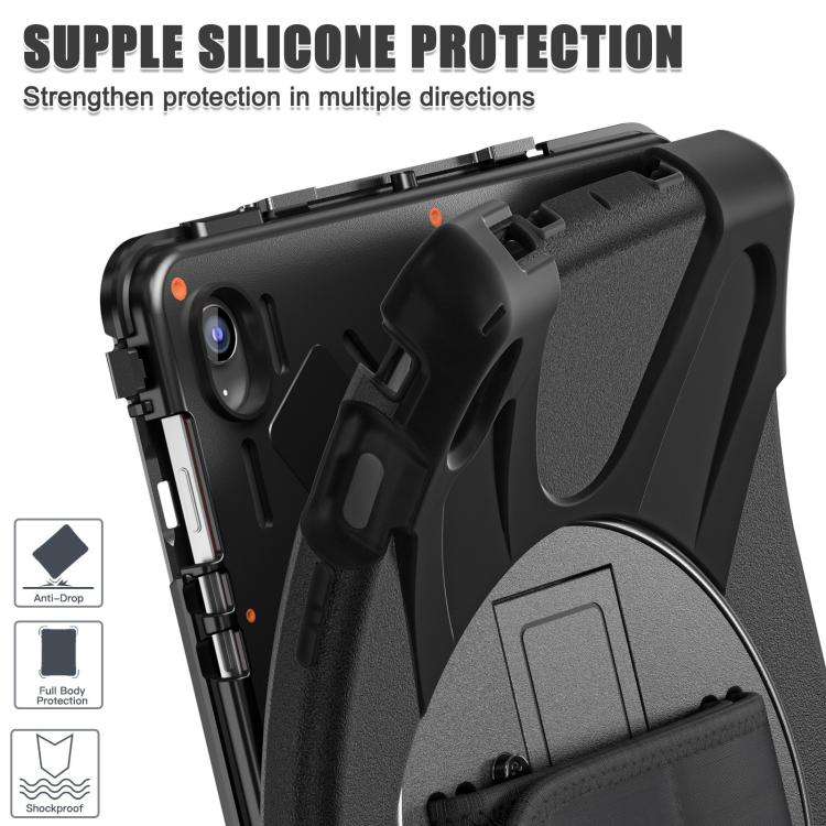 For Samsung Galaxy Tab S10 FE+ Rotatable Kickstand Grip Heavy Duty Hard Rugged Tablet Case(Black) by bashfashion