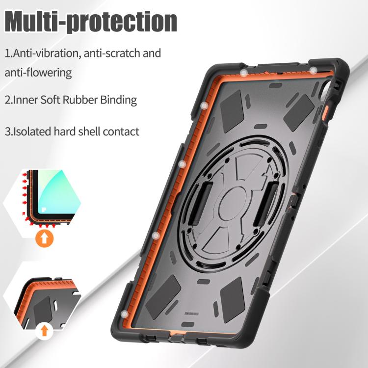 For Samsung Galaxy Tab S10 FE+ Rotatable Kickstand Grip Heavy Duty Hard Rugged Tablet Case(Black) by bashfashion