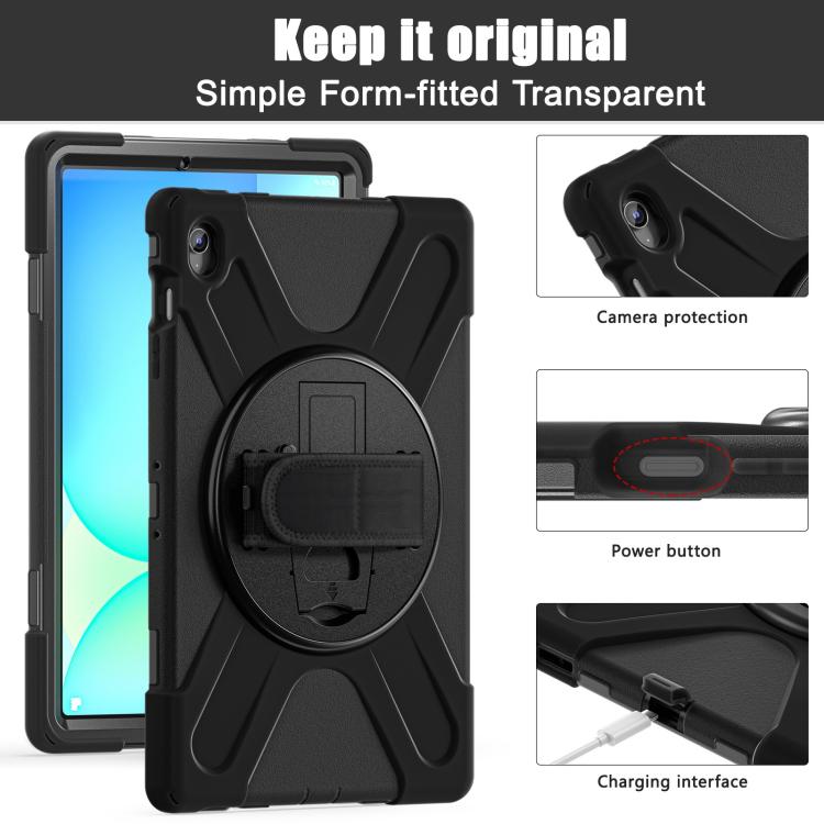 For Samsung Galaxy Tab S10 FE+ Rotatable Kickstand Grip Heavy Duty Hard Rugged Tablet Case(Black) by bashfashion