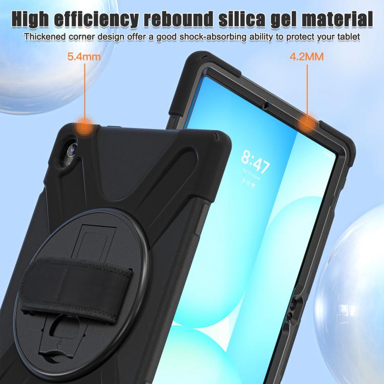 For Samsung Galaxy Tab S10 FE+ Rotatable Kickstand Grip Heavy Duty Hard Rugged Tablet Case(Black) by bashfashion
