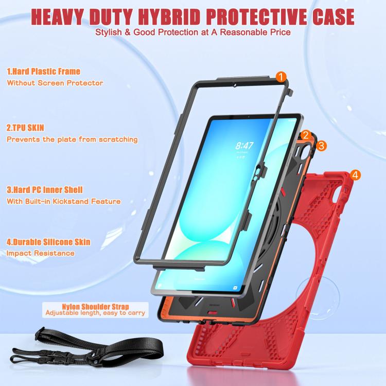 For Samsung Galaxy Tab S10 FE+ Rotatable Kickstand Grip Heavy Duty Hard Rugged Tablet Case(Red) by bashfashion