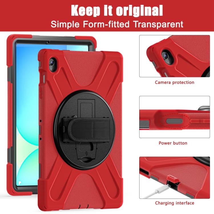 For Samsung Galaxy Tab S10 FE+ Rotatable Kickstand Grip Heavy Duty Hard Rugged Tablet Case(Red) by bashfashion
