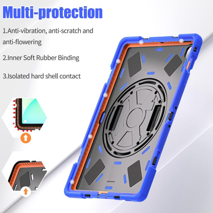 For Samsung Galaxy Tab S10 FE+ Rotatable Kickstand Grip Heavy Duty Hard Rugged Tablet Case(Blue) by bashfashion