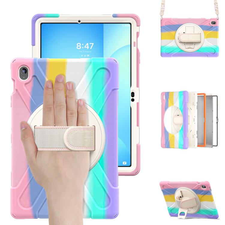 For Samsung Galaxy Tab S10 FE+ Rotatable Kickstand Grip Heavy Duty Hard Rugged Tablet Case(Colorful Pink) by bashfashion