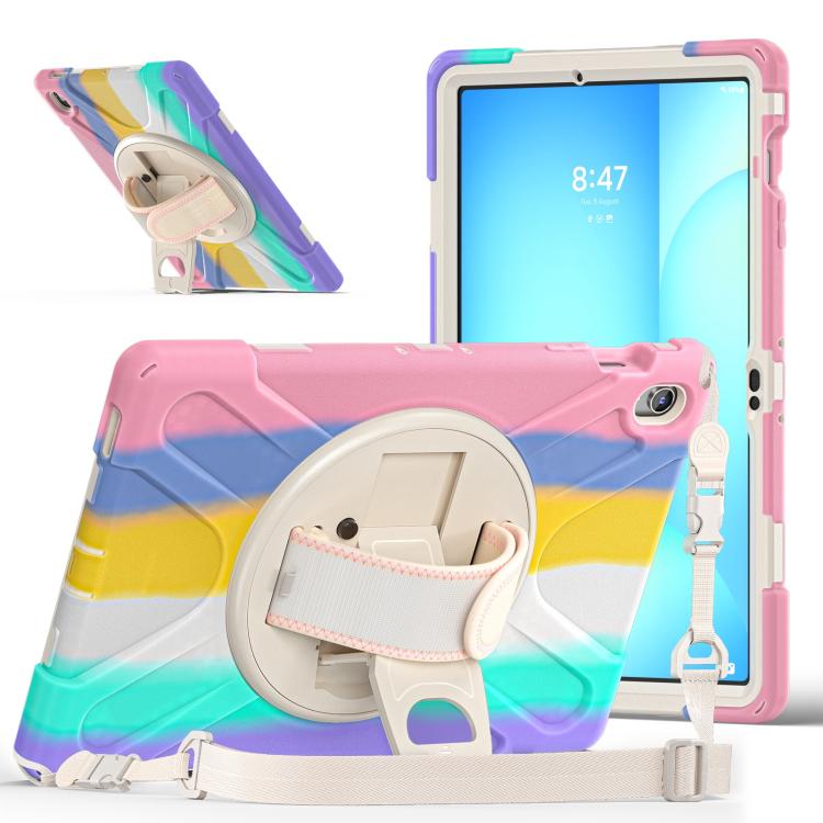 For Samsung Galaxy Tab S10 FE+ Rotatable Kickstand Grip Heavy Duty Hard Rugged Tablet Case(Colorful Pink) by bashfashion