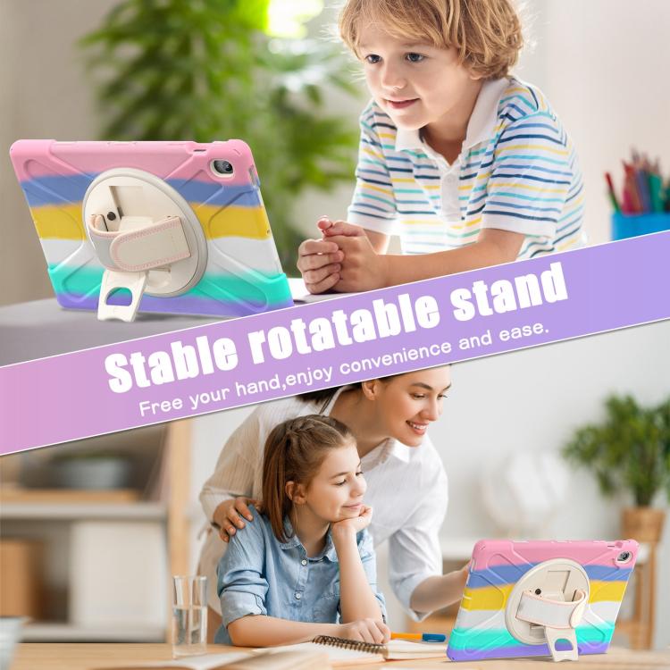 For Samsung Galaxy Tab S10 FE+ Rotatable Kickstand Grip Heavy Duty Hard Rugged Tablet Case(Colorful Pink) by bashfashion