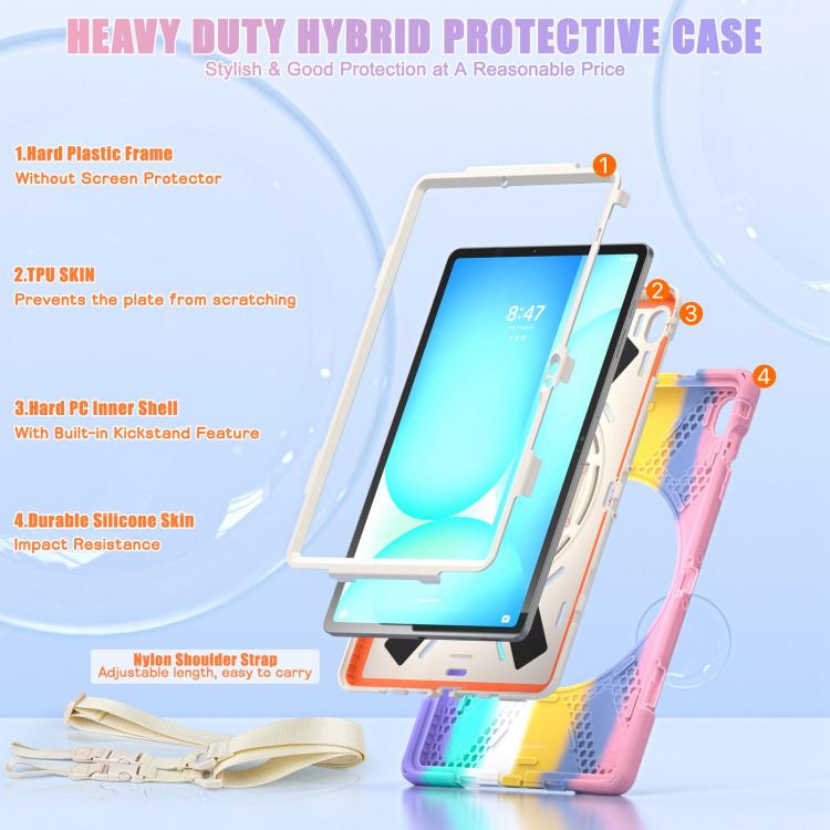 For Samsung Galaxy Tab S10 FE+ Rotatable Kickstand Grip Heavy Duty Hard Rugged Tablet Case(Colorful Pink) by bashfashion