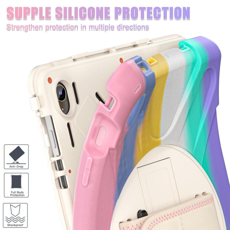 For Samsung Galaxy Tab S10 FE+ Rotatable Kickstand Grip Heavy Duty Hard Rugged Tablet Case(Colorful Pink) by bashfashion