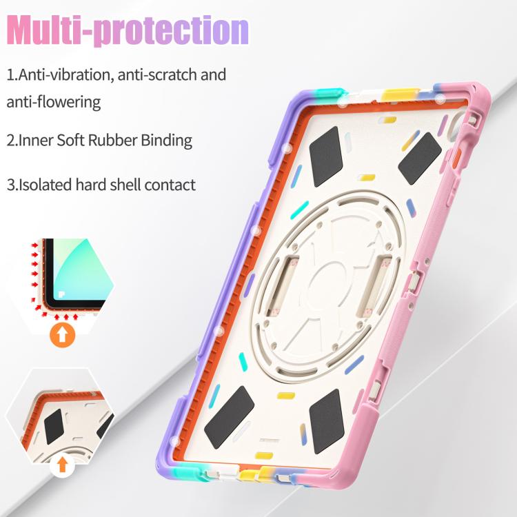 For Samsung Galaxy Tab S10 FE+ Rotatable Kickstand Grip Heavy Duty Hard Rugged Tablet Case(Colorful Pink) by bashfashion