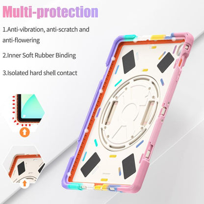 For Samsung Galaxy Tab S10 FE+ Rotatable Kickstand Grip Heavy Duty Hard Rugged Tablet Case(Colorful Pink) by bashfashion