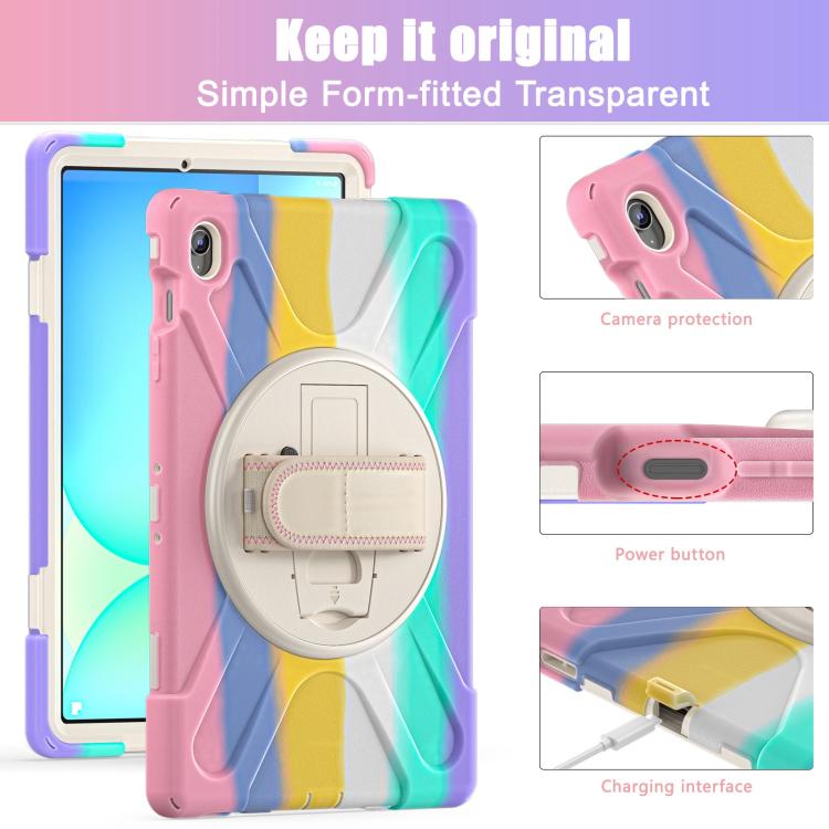 For Samsung Galaxy Tab S10 FE+ Rotatable Kickstand Grip Heavy Duty Hard Rugged Tablet Case(Colorful Pink) by bashfashion
