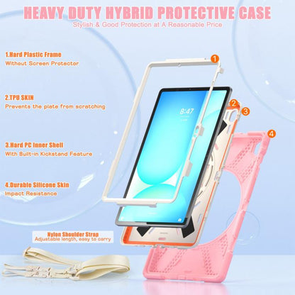 For Samsung Galaxy Tab S10 FE+ Rotatable Kickstand Grip Heavy Duty Hard Rugged Tablet Case(Cherry Pink) by bashfashion