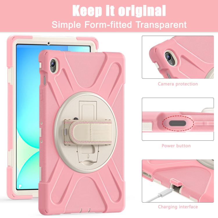 For Samsung Galaxy Tab S10 FE+ Rotatable Kickstand Grip Heavy Duty Hard Rugged Tablet Case(Cherry Pink) by bashfashion