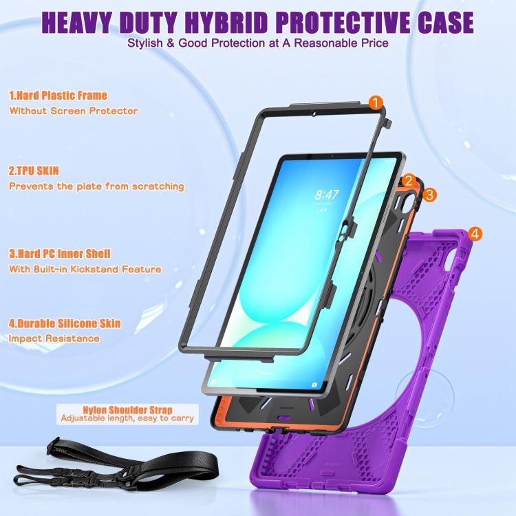For Samsung Galaxy Tab S10 FE+ Rotatable Kickstand Grip Heavy Duty Hard Rugged Tablet Case(Purple) by bashfashion